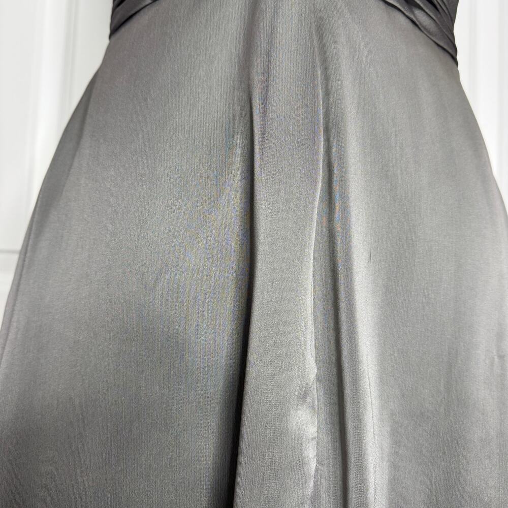BARI JAY Gray One Shoulder Grecian Dress Pleated Chiffon Bridesmaid Formal Gown - Picture 12 of 15